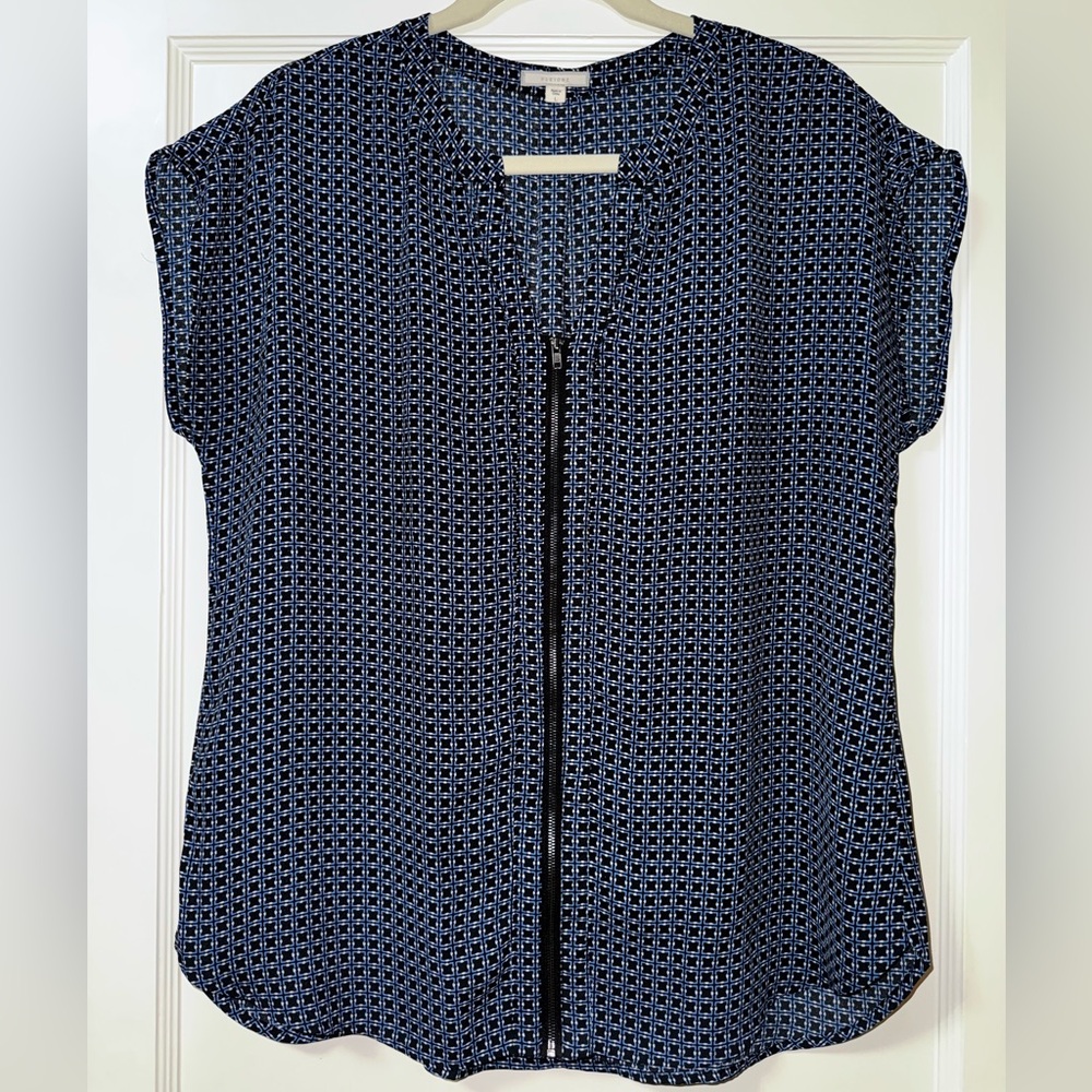 Pleione Navy and Black Geometric Blouse